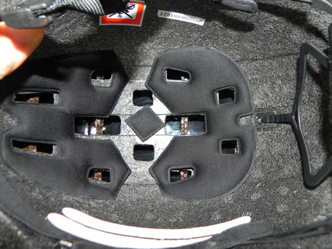 Kranium helmet interior showing liners.